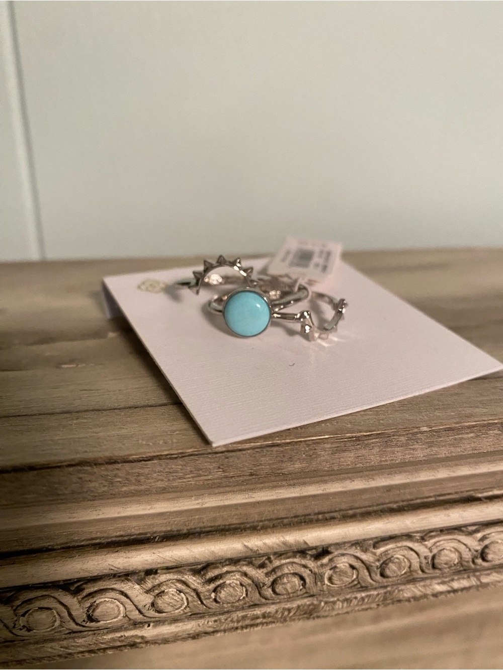 NWT Kendra Scott Silver Sunburst 3 Ring Setwith Turquoise Blue Stone Size 6 - Picture 3 of 4